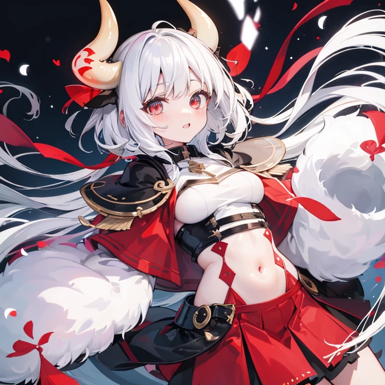 ,1girl, Inubashiri Momiji, hat
,,(((abs,evil smile,smirk,large breasted))),upper body,detached_sleeves,white clothes,mini skirt,(((underboob))),black skirt