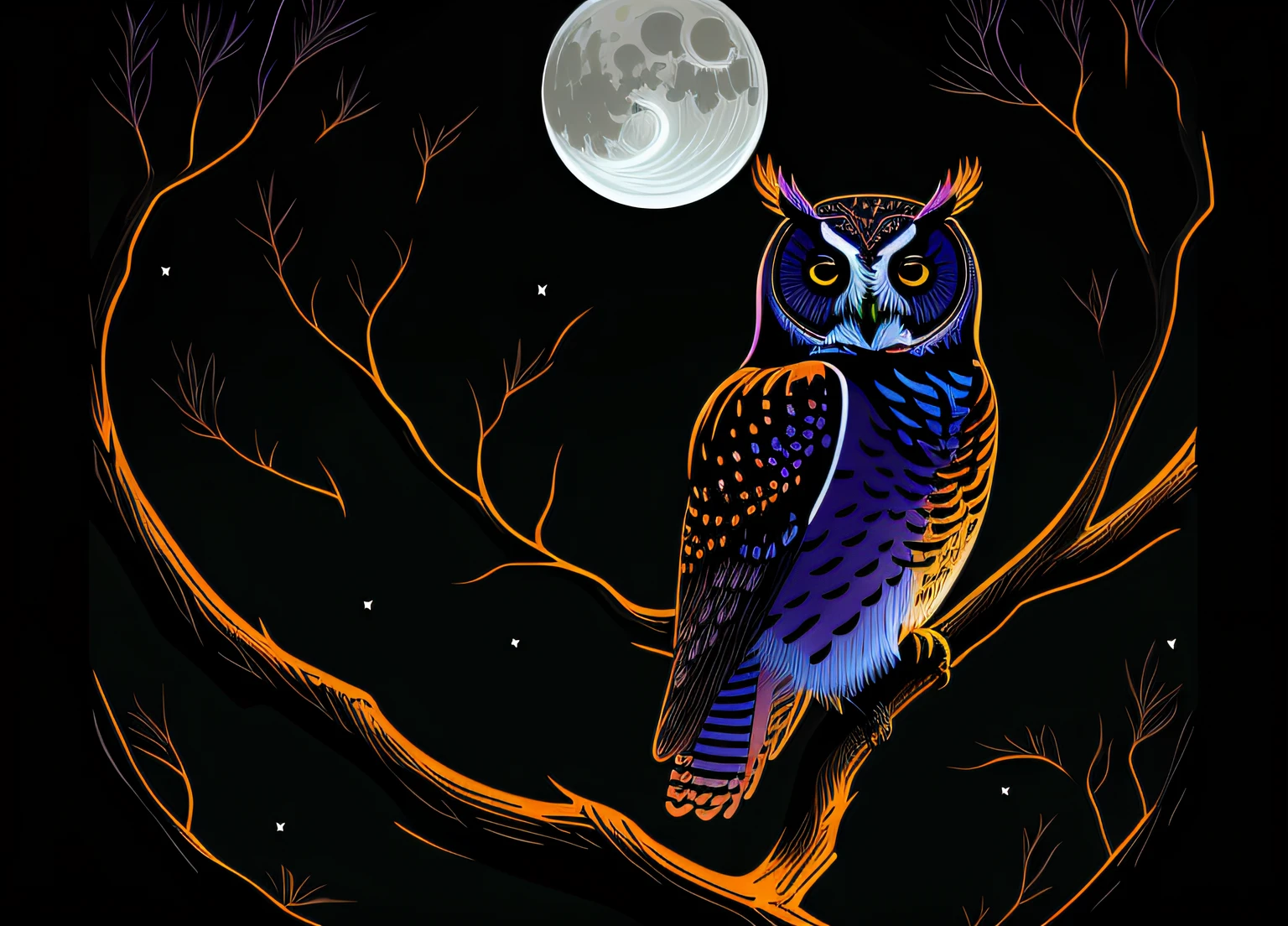 style-paintmagic Vector art of an owl perched on a branch、fantastic、hight resolution、foco nítido、absurderes、after hours、dark、dark、Night