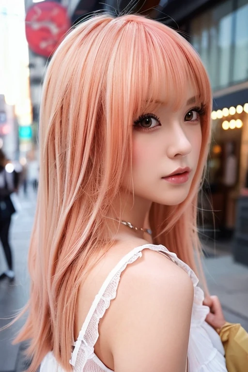 Peach-colored hair、short hairstyle、sexy for20Female Generation、devilish look、quadratic element、animesque