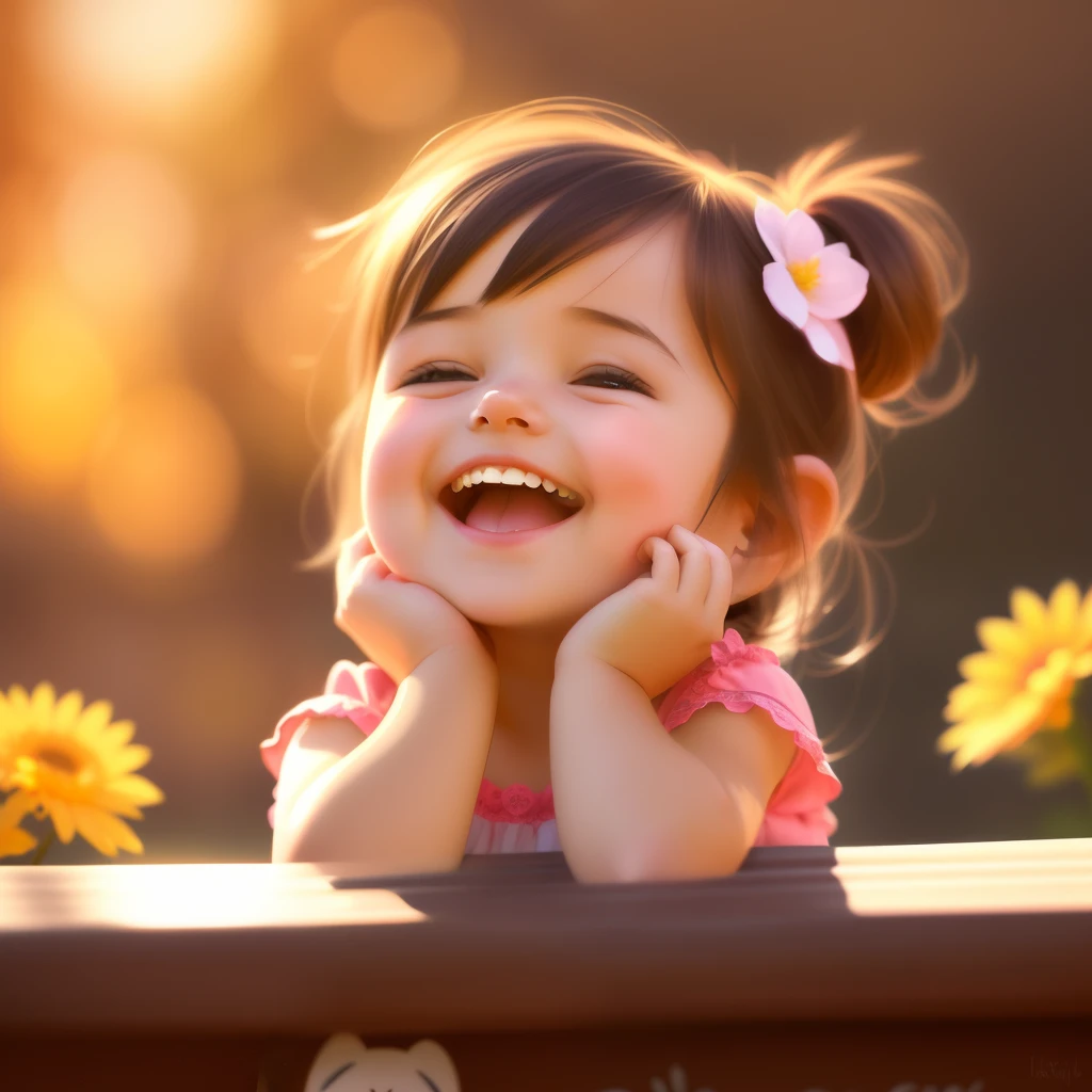 There is a girl sitting on the bench smiling, lovely digital painting, adorable digital art, gentle happy smile, Cute and detailed digital art, cute cartoon character, cute smiling, Cute 3d rendering, Realistic cute girl painting, Happy girl, soft surprised smile, Smiling girl, Cute cartoon, sweetly laugh, beautiful and smiling, digital cartoon painting art