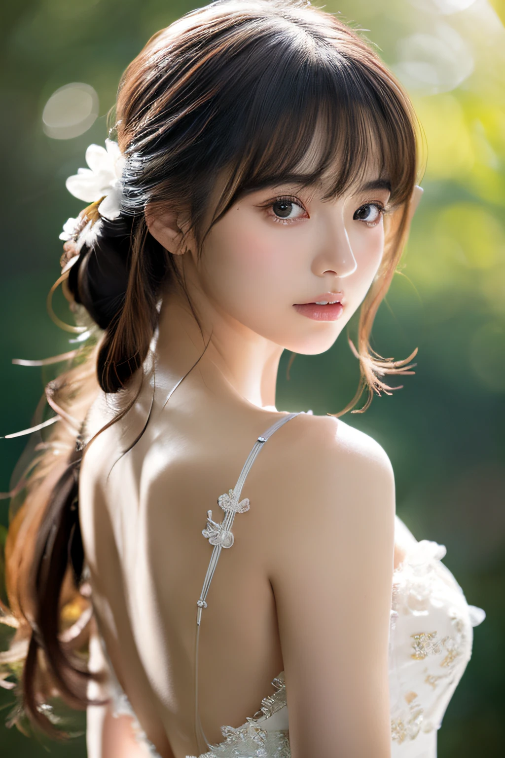 Focus on people。Create and express the best shining composition of the person in a realistic way。((​masterpiece))、(((top-quality)))、((ultra-detailliert))、(A hyper-realistic)、(extremely delicate and beautiful)、Girl a masterpiece、top-quality、Realistic skin feeling、Realistic fabric、girls with realistic and ultra-detailed eyes. This is the absolute rule, and the following sentence expresses the image quality. The greatest painter in human history meets an unparalleled beauty、It is the greatest masterpiece in the history of the Inuiku Ichigo, which depicts the most beautiful figure of a lifetime、Introducing exquisite beauty and seductive aesthetics。