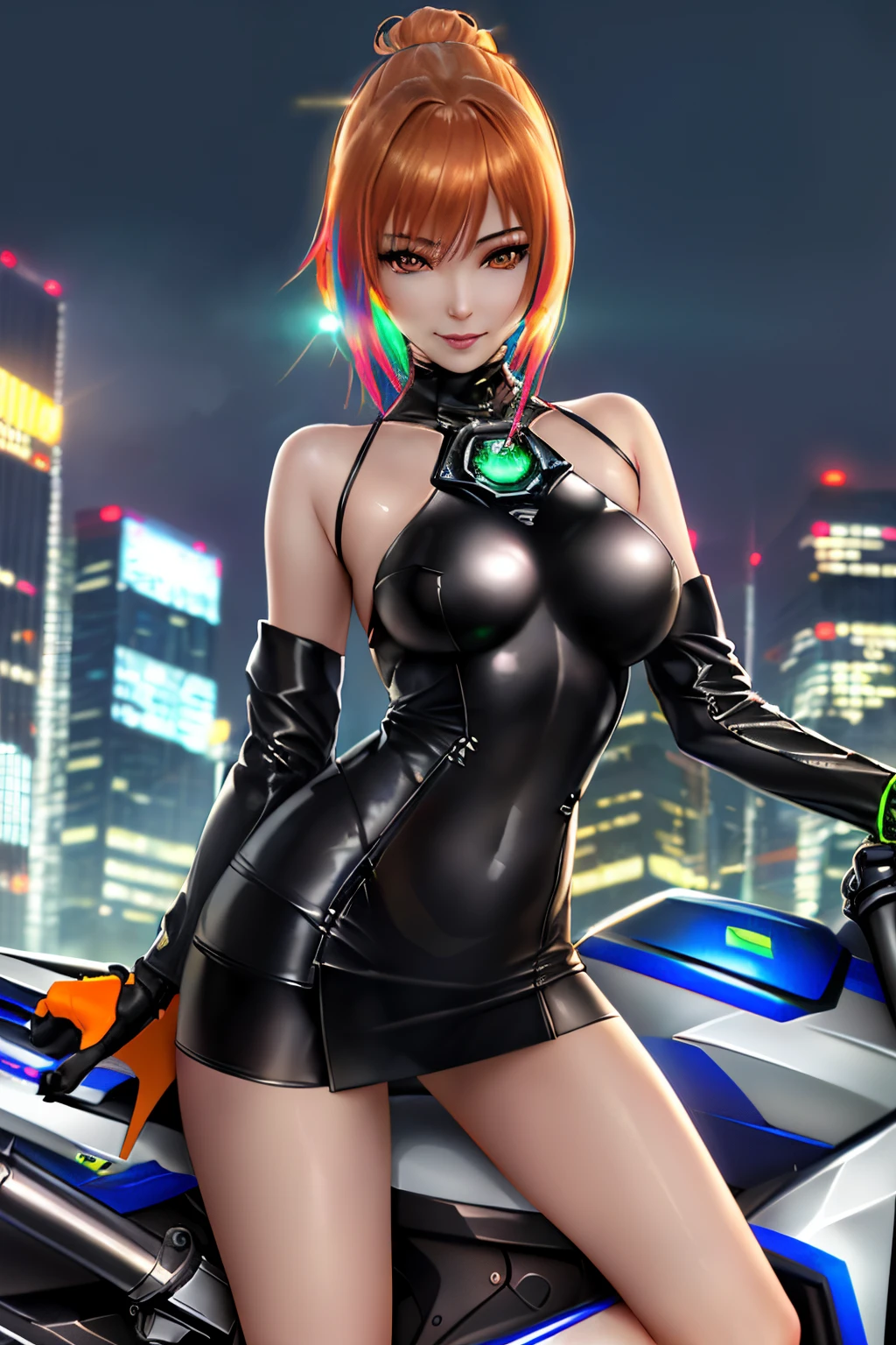 2023/11/13 07:11:34
Cybernetic arm and glowing cyber girl,(Sheer and revealing costumes:1.3, ),(Miniskirt cyber girl riding colorful custom paint motorcycle through futuristic city:1.3), Glossy light brown and orange striped shorthair,Cute smile,Perfect round face,A cheerful smile that makes the viewer happy,Proper body proportion,masutepiece,Super high-quality output images,hight resolution,Intricate details,Very delicate and beautiful hair,photos realistic,Dreamy,Professional Lighting,realistic shadow,Solo Focus,Beautiful hands,Beautiful fingers,Detailed finger features,detailed clothes features,Detailed hair features,detailed facial features,