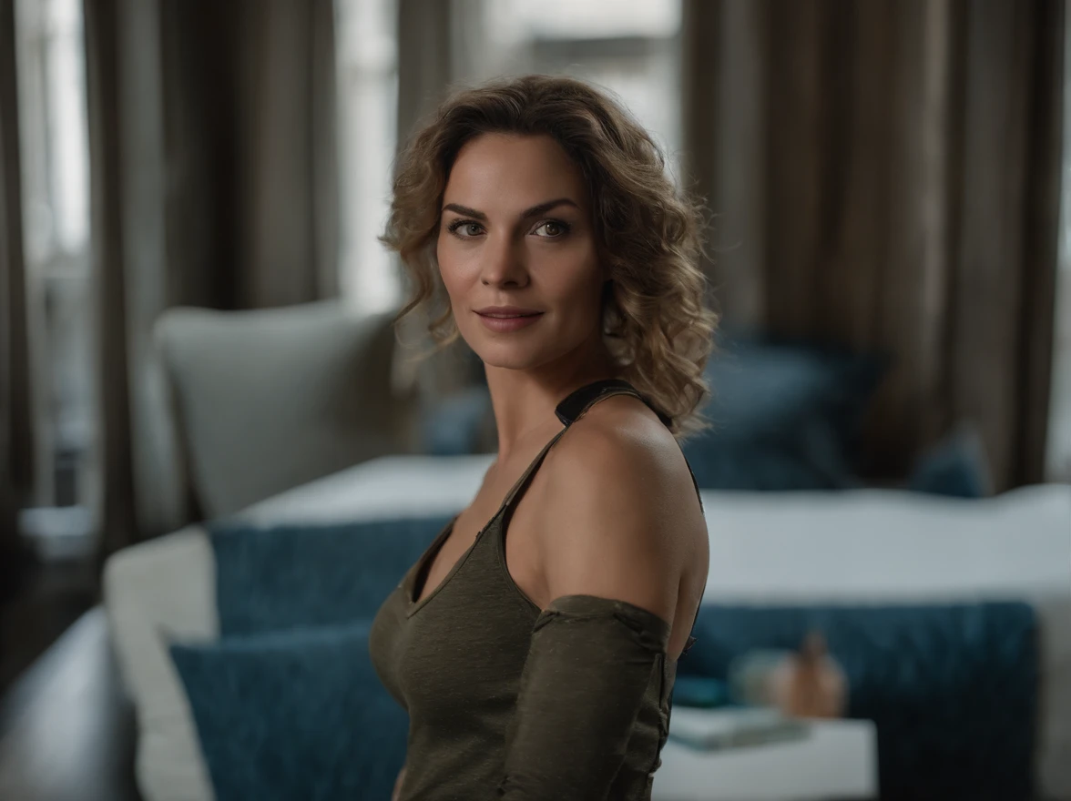 Lena: The scientist-turned-Valkyrie who brings critical astrophysical knowledge and innovations in armor technology to the team. make her young, 19 years old, but athletic, sexy, ass,Provide the image for the Instagram posts. (((Dressing:1.8, space warrior from the planet Terra Nova:1.8))), ((Living room at home:1.8)), ((Crawling on all fours 1.8, facing back:1.8, Point your butt at the camera 1.8)), ((pantie shot:1.8)), Smiling smile, 1girl in, 18year old, 7headed body, Ideal ratio body proportions, erectile nipple, Medium Hair, small tits, A slender, Small buttocks, beauty legs, Skinny Legs, surrealism, Cinematic lighting, depth of fields, One-person viewpoint, F/1.8, 135 mm, nffsw, masutepiece, ccurate, Anatomically correct, Textured skin, Super Detail, high details, High quality, awardwinning, Best Quality, hight resolution, 8K LENA: Create an ultra-realistic portrait of Lena, an astrophysicist and technologist from Terra Nova, with a focus on photorealistic textures and lifelike qualities. She is intelligent, innovative, and resilient, with sharp, aquamarine eyes that gleam with curiosity and knowledge The lighting should mimic a natural, soft studio light, accentuating the realism of her skin tone and the reflective surfaces of her armor. The background should be a blur of her lab environment, suggesting her role but keeping her the focal point.