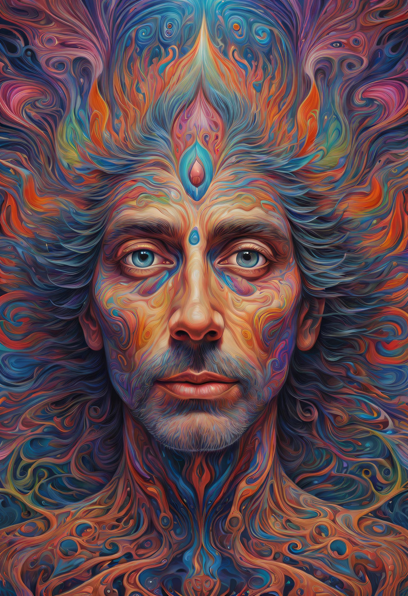 A portrait of a deeply psychedelic therapist, Surreal, hallucinogen, the face, Detailed pubic hair, iintricate, Elegant, agility, The is very detailed, digitial painting, art stations, concept-art, smooth private parts, Focus sharp, illustratio