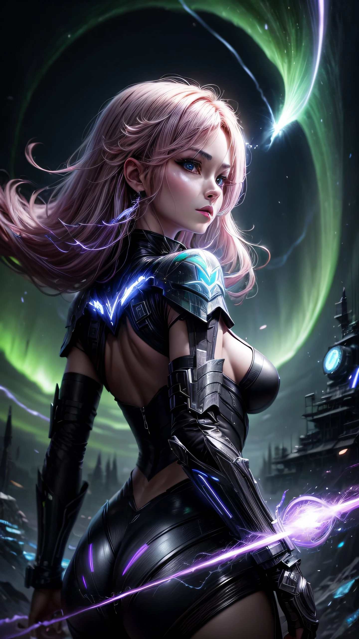 hight resolution、8K、A MILF、digital ruler、surrounded by plasma、Cyber World、Electronic World、Electronic City、Lightning、Spark、Aurora