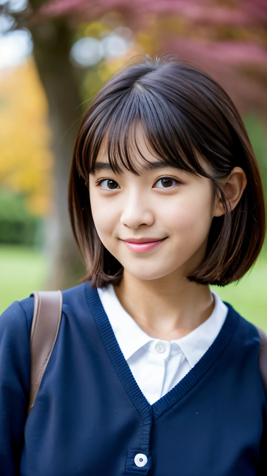 Best-quality, Masterpiece, Ultra-High-Resolution, (Photorealistic:1.4), Raw-Photo, Extremely-Details, Perfect-Anatomy,
at school playground in autumn,
1girl, -yeld, thost popular Japanese idol, upper-body-shot, wearing only Japanese school uniform, looking at viewer, ((innocent smile, upturned coccyx)),
extremely cute face like a most famous Japanese idol, extremely beautiful big
black solid circle eyes, extremely beautiful long eyelashes, extremely beautiful lips, extremely beautiful black short cut haired, extremely beautiful body, extremely beautiful hip,
detailed cute face, detailed beautiful big black solid circle eyes, detailed beautiful long eyelashes, detailed beautiful lips, detailed beautiful black short cut haired, detailed beautiful body, detailed hip, detailed Japanese school uniform