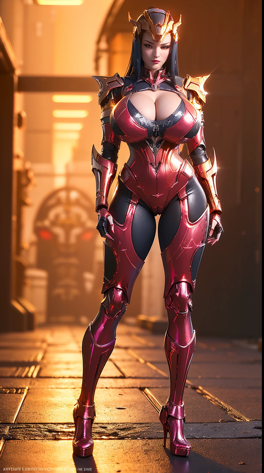 (Nsfw:1.5), (super detailed face), (MUSCLE ABS, CLEAVAGE, GIGANTIC FAKE BREAST:1.5), (MECHA GUARD ARM:1.3), gold, (RED SHINY MECHA CYBER ARMORED CROP TOP, BLACK MECHA SKINTIGHT SUIT PANTS, MECHA GUARD ARMOR LEGS, HIGH HEELS:1.5), (OILY MUSCULAR BODY, SEXY LONG LEGS:1.1), (LOOKING AT VIEWER:1.3), (female focus:0.886), (WALKING DOWN HALLWAY OF FUTURISTIC SPACE STATION:1), (BRIGHT LIGHTING:1.5), SUPER TEXTURE, UNREAL ENGINE RENDER, PHYSICALLY-BASED RENDERING, ULTRA HIGHT DEFINITION, 16K, 1080P.