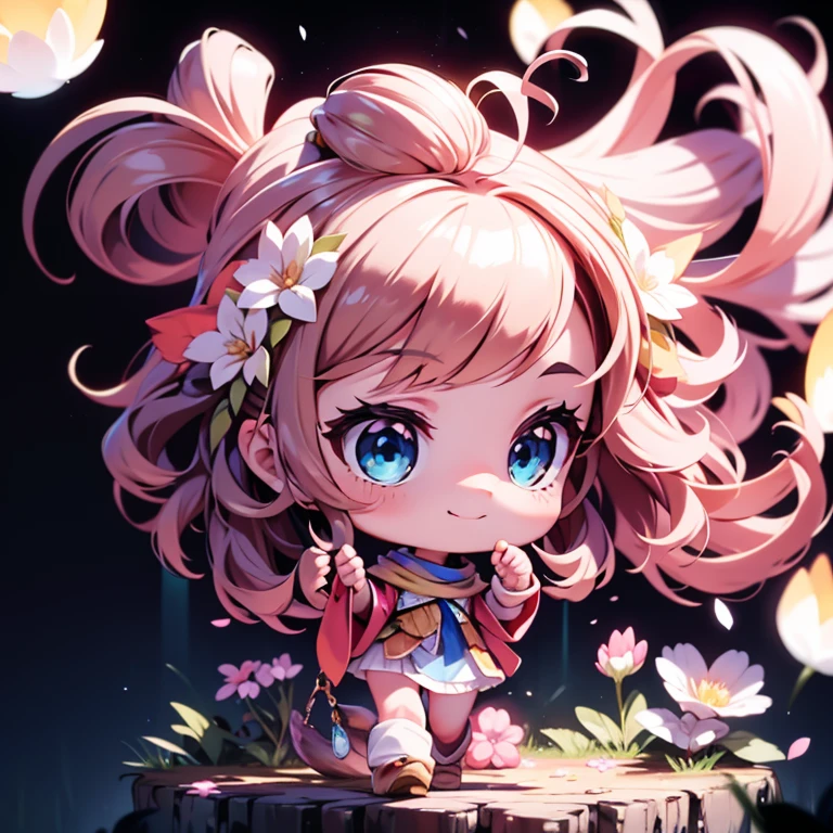 Alone, Pure happiness, ultra - detailed, (actual, realisticlying:1.0), vivd colour, (barren desert background), oases, sand dune, falling flower petals, Cute lonely selfish 1girl princess, Holding a bouquet of flowers, foot on foot, laughingly, XD, flatchest, Skinny, The legs are thin, thigh gap, ((young)), yellow clothing, silk arm warmer, short  skirt, high heels boots, Blue scarf, Brown hair, Luxury jewelry, choker necklace, pendant, bangle, 耳Nipple Ring, tiara crown, (Glowing shiny magical blue eyes), Look down at the audience, look from down, shairband, hairflower, depth of fields, 电影灯光, bokeh, tmasterpiece, Anatomically correct