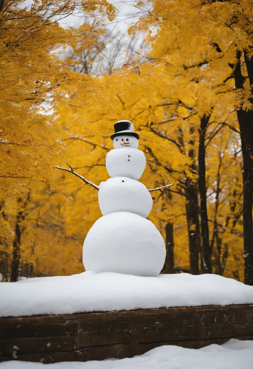 Build a snowman,Yellow leaves,White snow