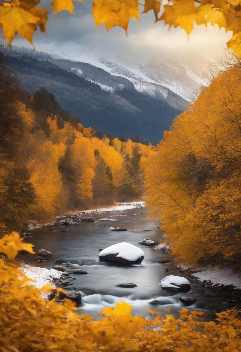 Build a snowman,Yellow leaves,White snow