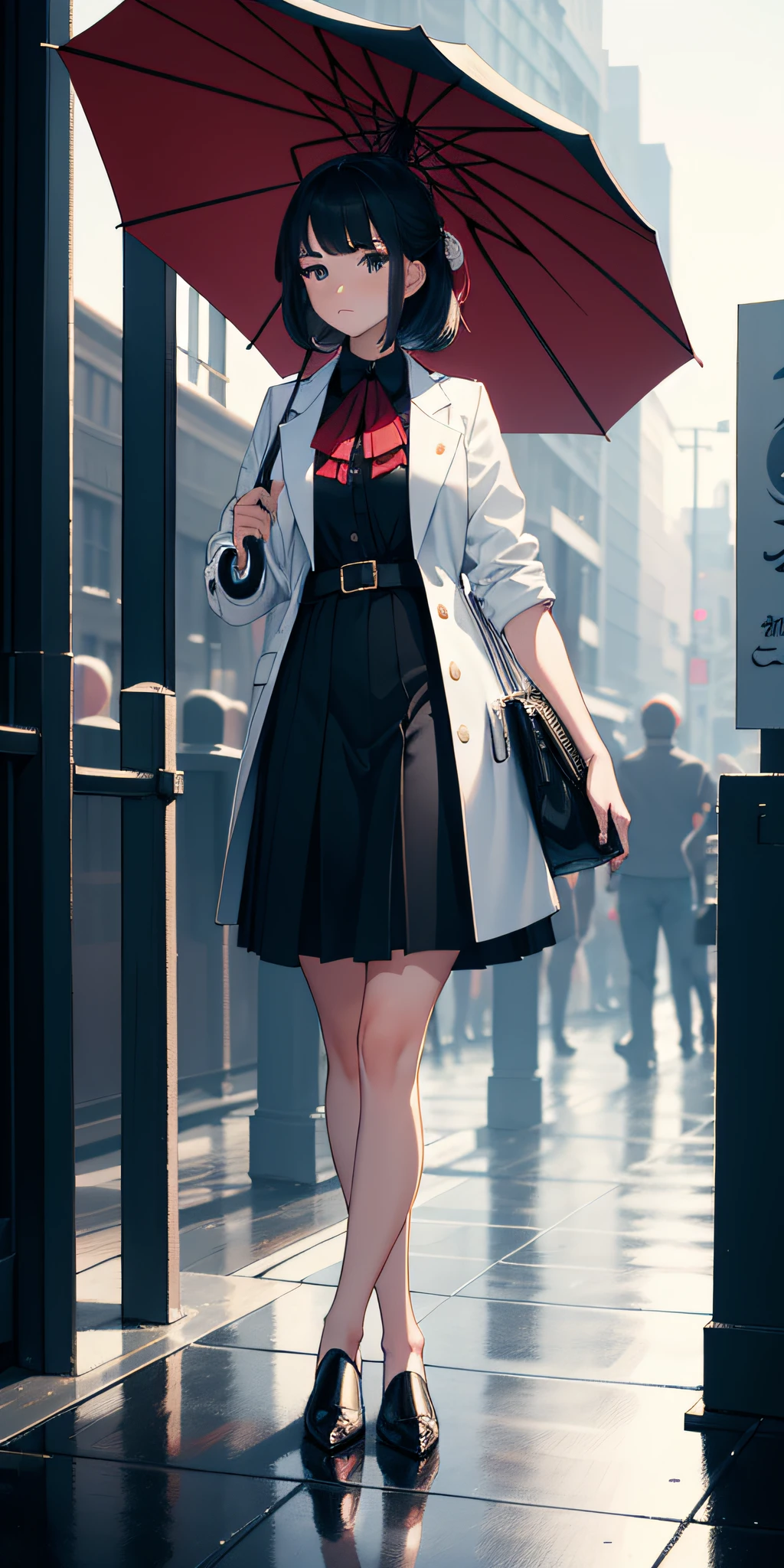 tmasterpiece, best qualtiy, 1girl, Poker face, up front view, standing on your feet,Holding an umbrella in his hand