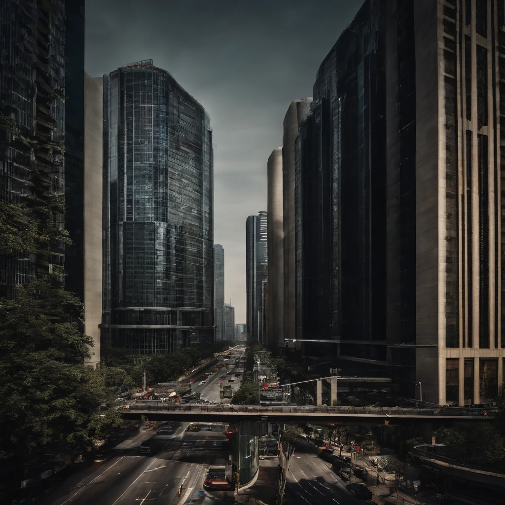 Arafed view of a city street with tall buildings and a bridge - SeaArt AI
