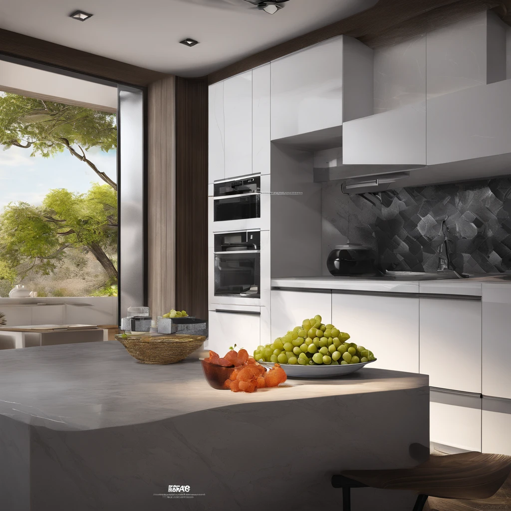 There is a plate of grapes and a bowl of grapes on the counter, Stunning 3D visualization, Striking artistic concept, complex fire design, Zaha Hadid's High Octane Render, made of lava, dark kitchen, magnificent design, Molten, depicted as a 3 d render, hyper realistic detailed rendering, amazing design, lava, Amazing 3D rendering, Amazing 3D rendering