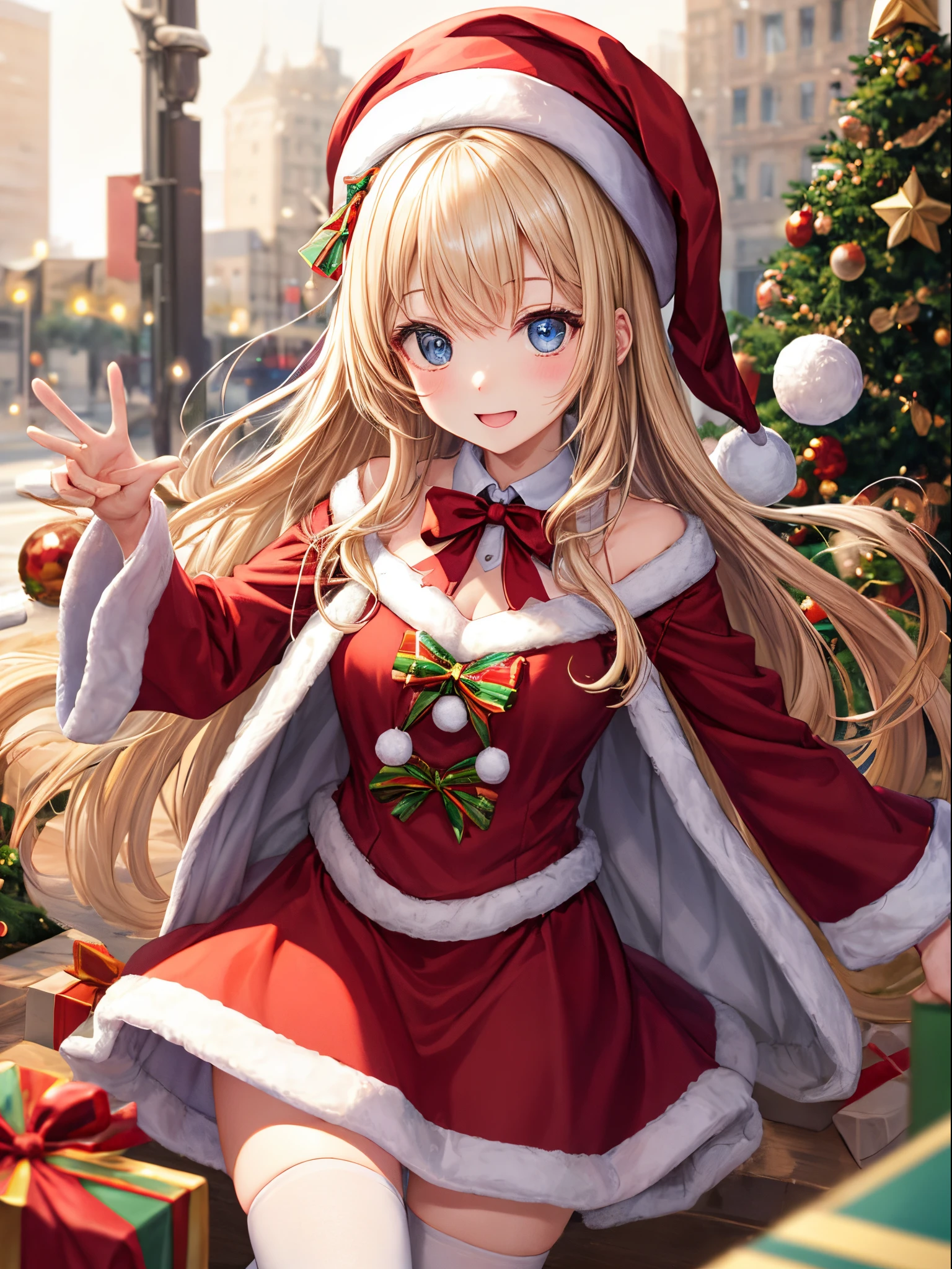Girl vs、nothing background、without background、background travel、double tails、Two knots、white blonde、beret、bow ribbon、christmas、Exhibited、santa、Red dress、kawaii