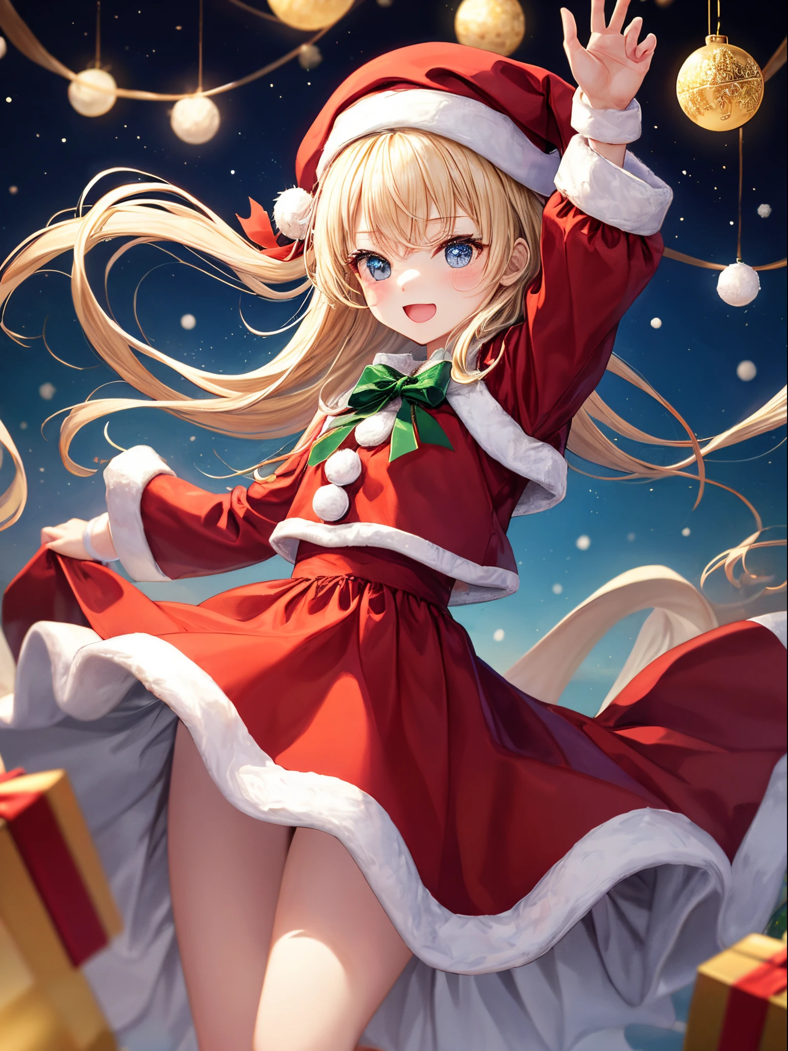 girl vs.、nothing background、without background、background travel、double tails、Two knots、white blonde、beret、bow ribbon、christmas、Exhibited、santa、Red dress、kawaii