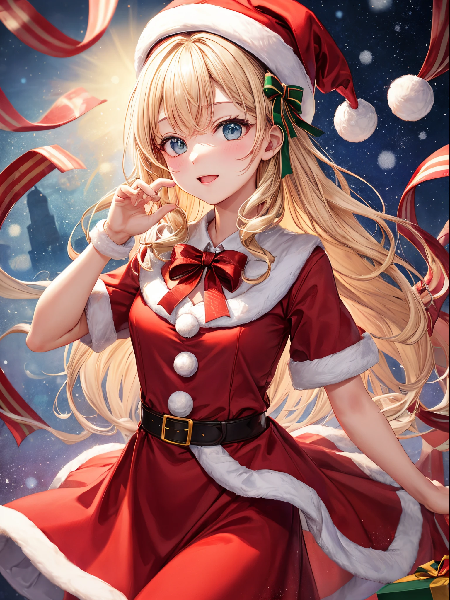girl vs.、nothing background、without background、background travel、double tails、Two knots、white blonde、beret、bow ribbon、christmas、Exhibited、santa、Red dress、kawaii