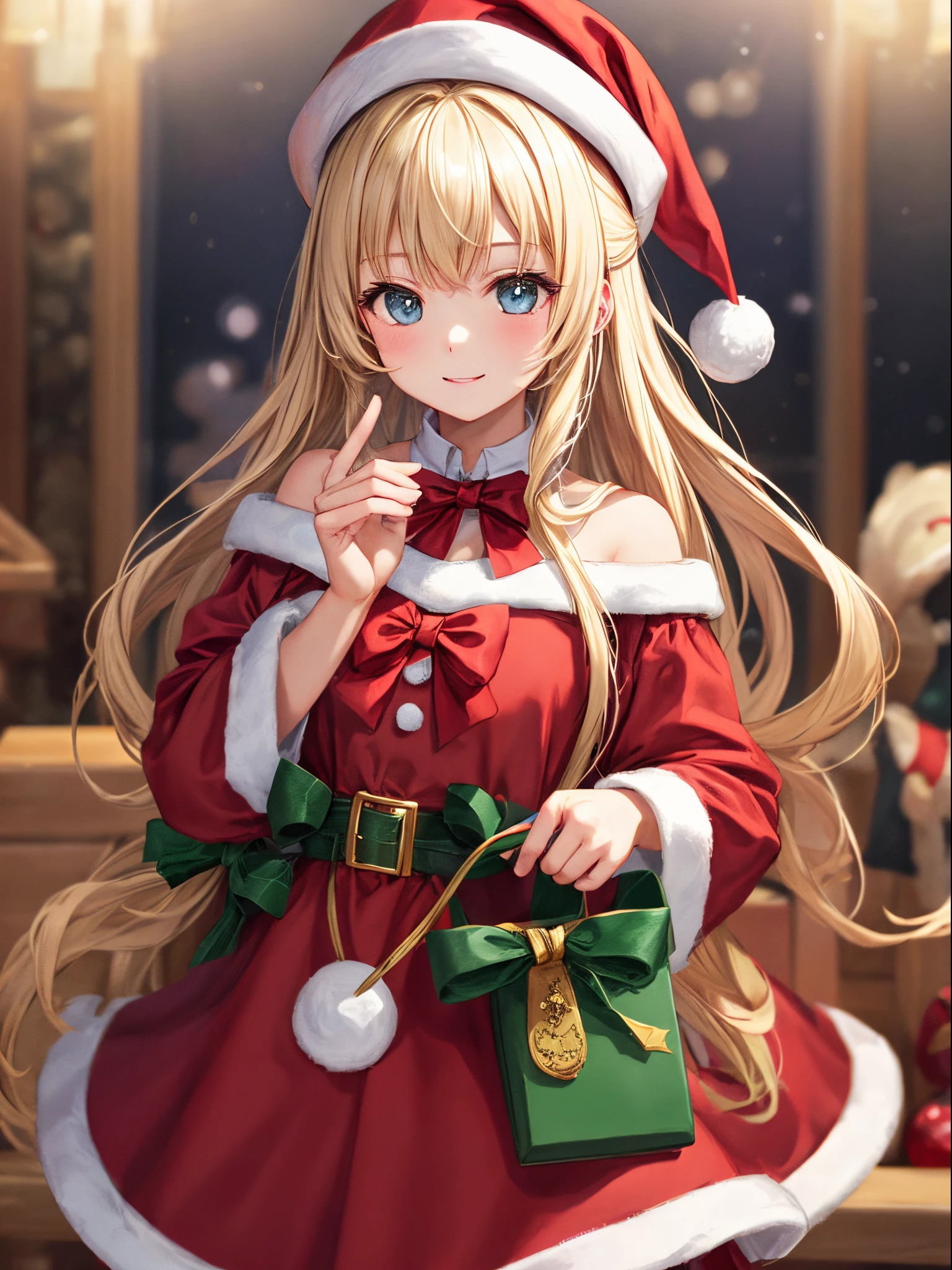 girl vs..、nothing background、without background、background travel、double tails、Two knots、white blonde、beret、bow ribbon、christmas、Exhibited、santa、Red dress、kawaii