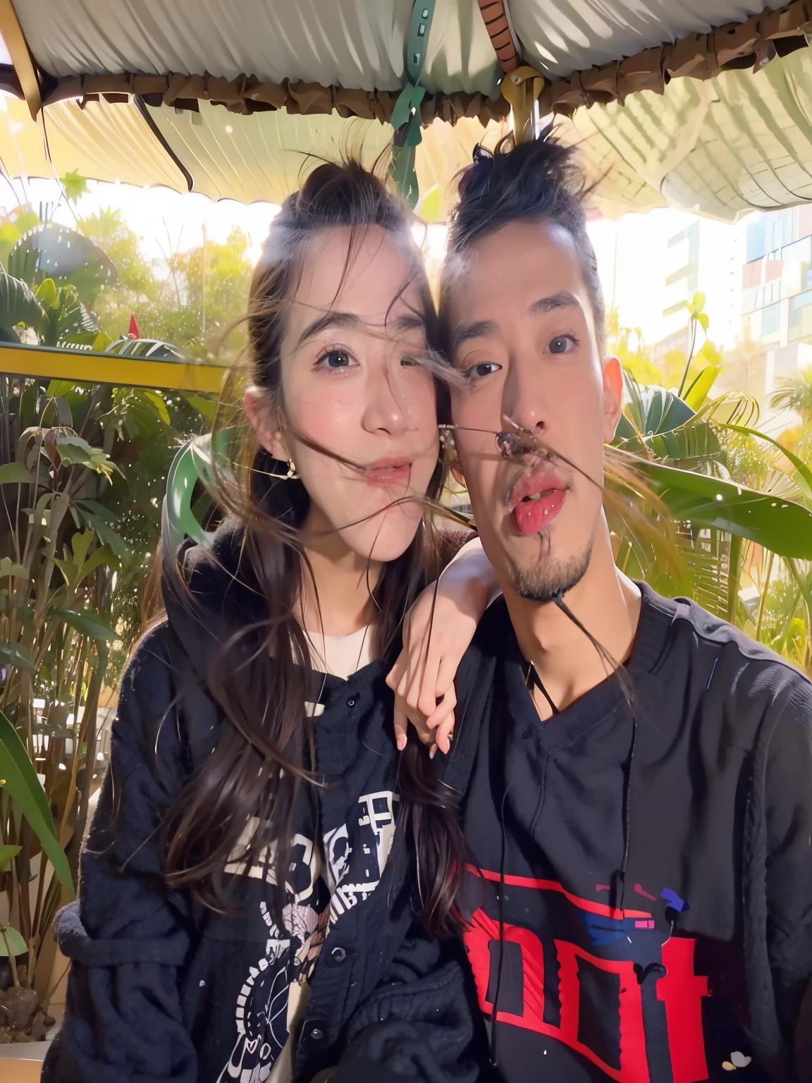 there are two people that are posing for a picture together, colored photo, low quality photograph, long distance photo, low quality photo, lovely couple, lofi portrait, very very low quality picture, couple pose, low quality instant camera photo, analogue photo low quality, grainy low quality, in style of petra collins, in love selfie, album art