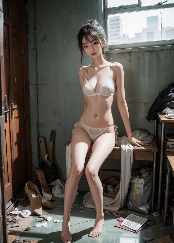 tmasterpiece，Live photos，Abandoned School 2:1，in a room full of garbage，Dirty 6:1，Very beautiful 25 year old Korean girl，White transparent sexy lingerie exposed ，White transparent underwear retreats to the crotch，water leakage，Very beautiful slender legs，Barefoot，Random systemic exposure，extreme exhibitionist，(((Systemic random exposure)))