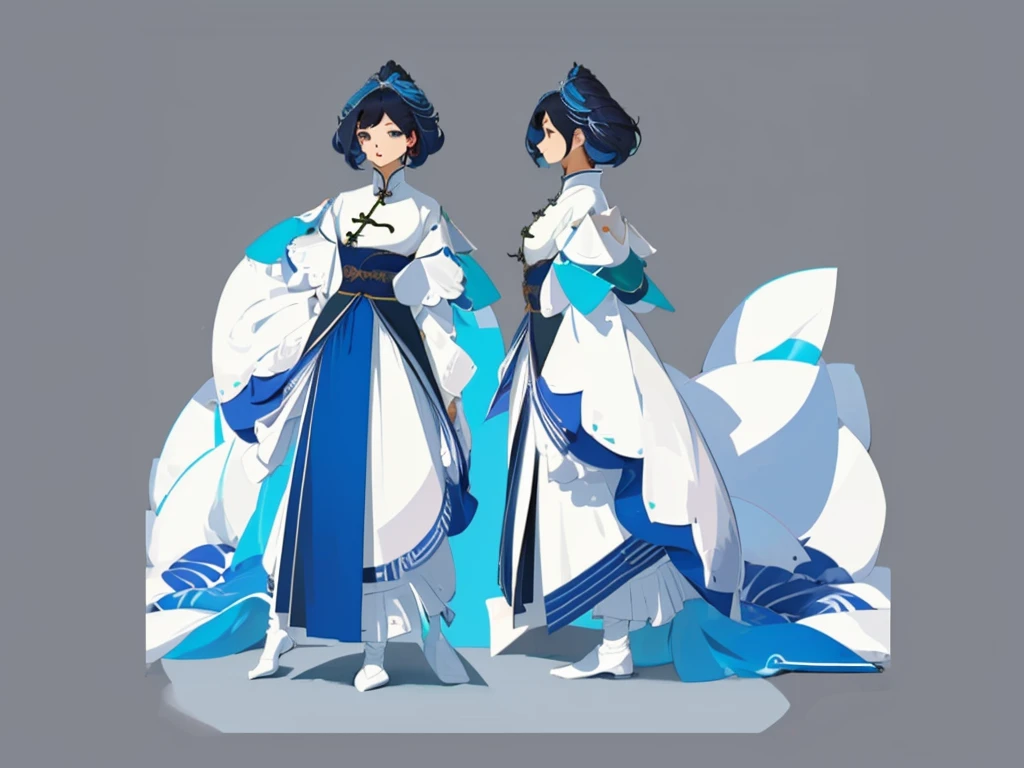 ((masterpiece)),(((best quality))),(character design sheet, same character, front, side, back), illustration, 1 girl, hair color, bangs, hairstyle fax, eyes, environment change scene, Hairstyle Fax, Pose Zitai, Female, Shirt Shangyi, Star, Charturnbetalora, (simple background, white background: 1.3), --6