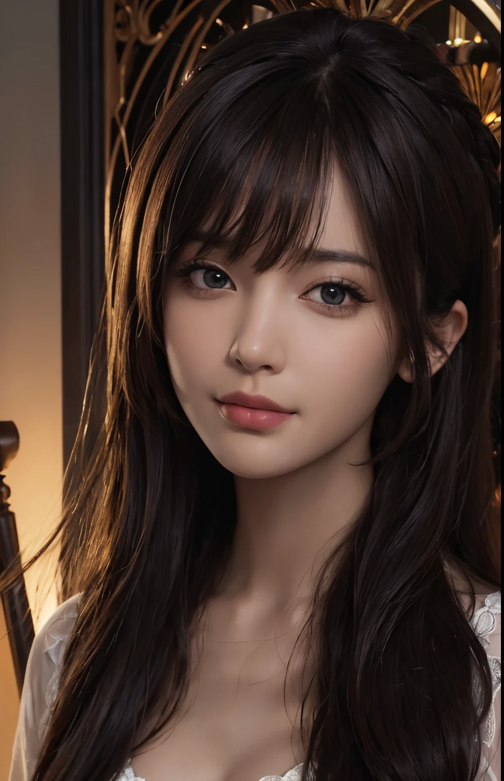 A close up of a woman with long hair and a white shirt - SeaArt AI
