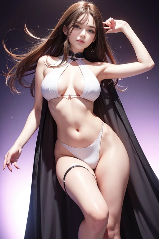 nparalleled masterpiece,超高分辨率,Ultra-realistic 8k CG,Perfect artwork,Luzes Realistas,full-body view,looking at viewert,(breathing deeply,seduct smile:1.2)the face,Be red in the face,dampness,tempting pose,a sexy pose,Tempting,plumw,slim,Super idol face,beautidful eyes,perfect eyes,perfect hand,perfect foot,messy hair,sweat leggs,brown hair,long whitr hair,Floating hair,big breasts thin waist,ren,beauitful face,PureFace,paleskin,Divine goddess,((详细的the face)),Perfect female image