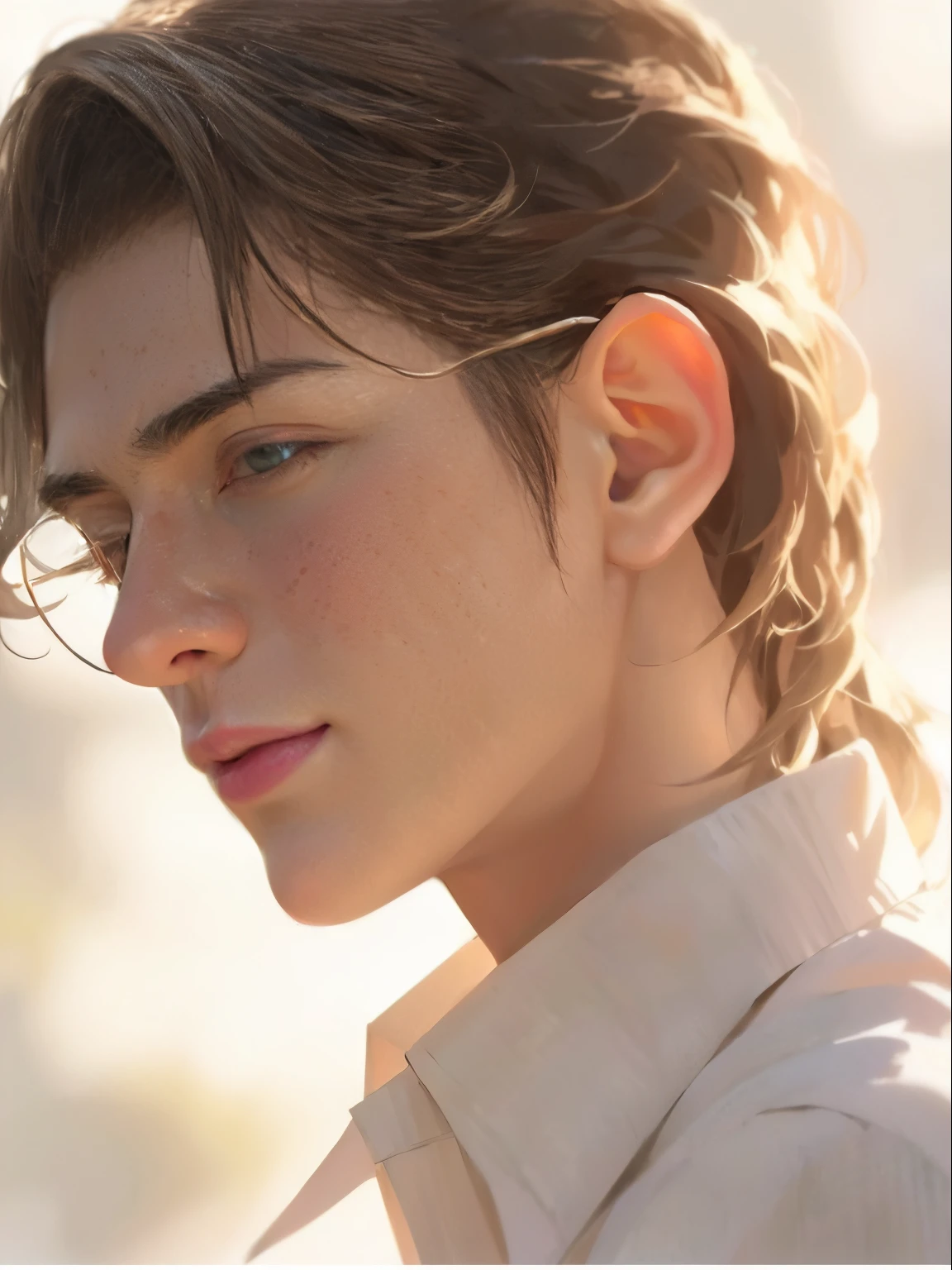 a close up of a person wearing glasses and a white shirt, artwork in the style of guweiz, anime portrait of a handsome man, stunning anime face portrait, anime handsome man, delicate androgynous prince, guweiz, beautiful anime portrait, anime realism style, realistic anime artstyle, male anime style, handsome anime pose, high quality portrait