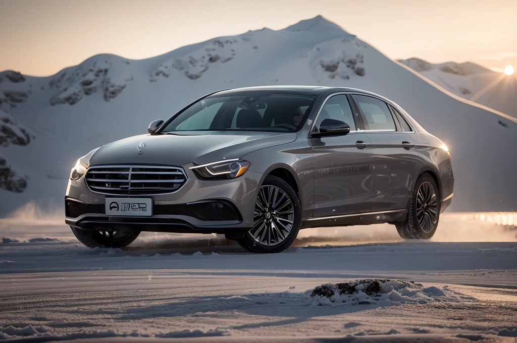 Panorama of a black car, (Blizzarding:1.3)(snow mountains:1.3,)(snowfield:1.3),Wallpapers,フォトリアリスティック,8K