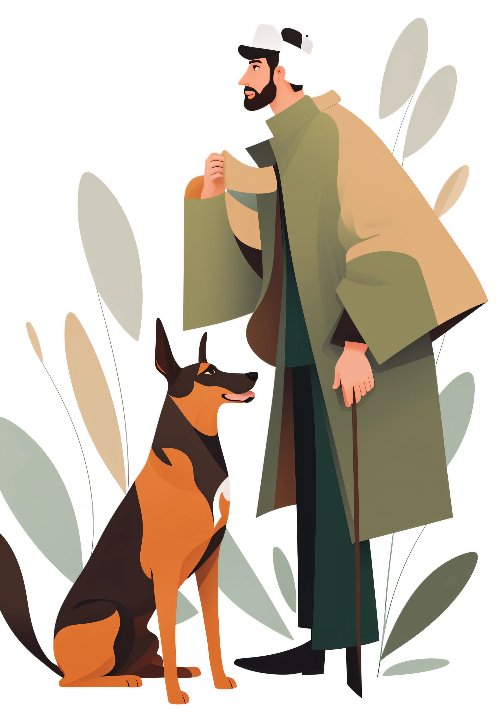A person and a dog standing together, with an amazing character design, in a digital illustration style by Andrei Frolovsky. The artwork is in the style of digital illustration by Tadeusz Prushkovsky, known for his attention to detail. The illustration is rendered in 2D, with a detailed 2D illustration style reminiscent of Mazberg's artwork. The artwork is created by Ludwig Konaszewski, with a 2D illustration technique. The composition of the illustration captures the bond between the person and the dog, highlighting their connection and companionship. The person and the dog are depicted with beautiful and expressive eyes, showcasing their emotions and adding depth to the illustration. The colors used in the artwork are vibrant and vivid, enhancing the overall visual impact. The lighting in the illustration is carefully rendered to create a sense of warmth and intimacy. This masterpiece artwork is of the highest quality, with a resolution of 4K or 8K, boasting ultra-detailed and realistic visuals, achieved through techniques like physically-based rendering and professional studio lighting. The artwork showcases the talent and skill of the artist in bringing this heartwarming scene to life.