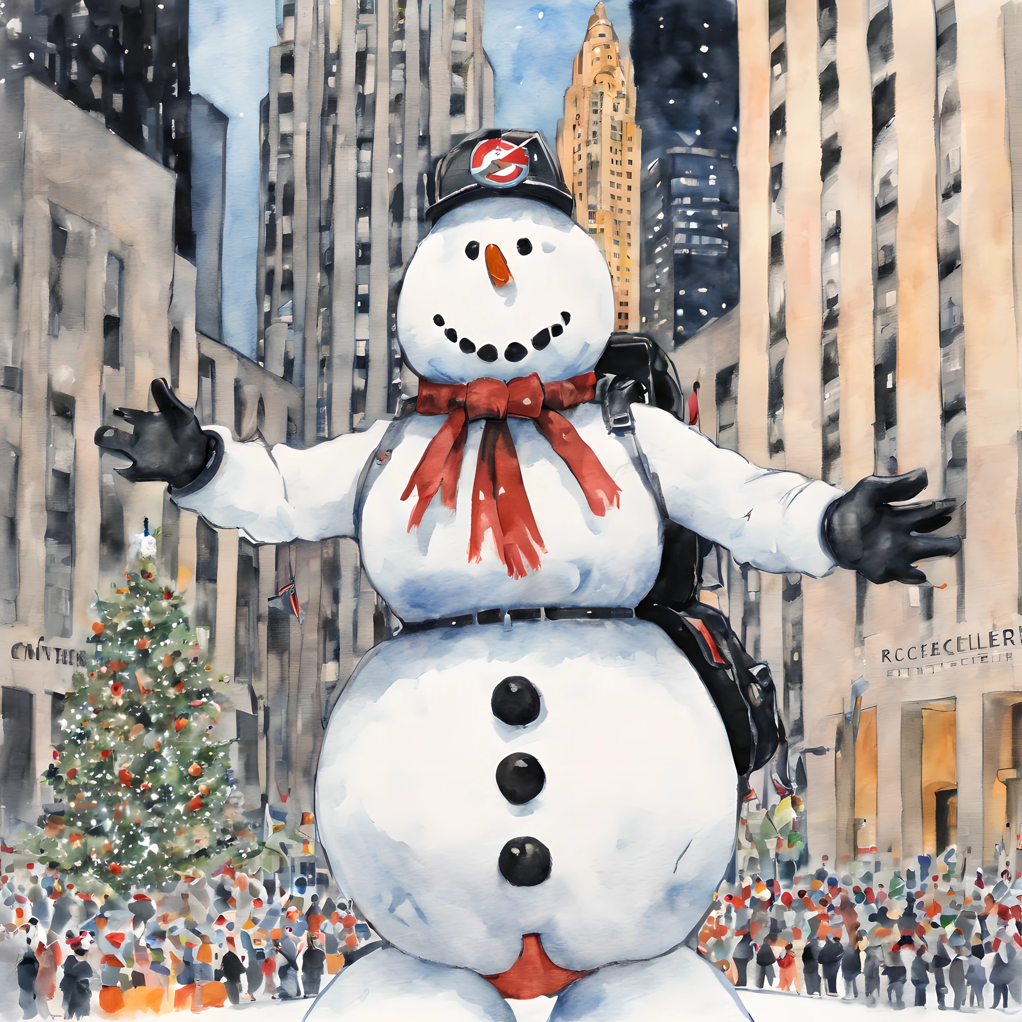 (snowman:1.5),(snowman theme:1.5),(dark horror theme:1.5),(thriller:1.5),(inspiration from Stephen King and ghost busters:1.5),(dark fantasy:1.5), (ink and watercolor painting:1.5), (full color:1.5), 8k, 4k, (snowman in front of rockefeller center:1.5),(Christmas:1.5),(absurderes:1.5),(fantastic:1.5),(best quality:1.5),(masterpiece:1.5),