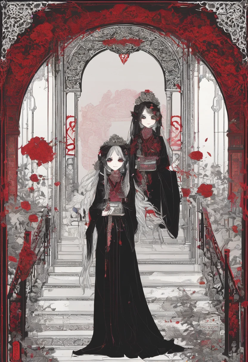 Two teenage girls go upstairs, Wear Chinese embroidered clothing，Extensive ulceration of the girl's skin，Blood donation oozes，Bleeding from seven holes，There are maggots crawling on the body