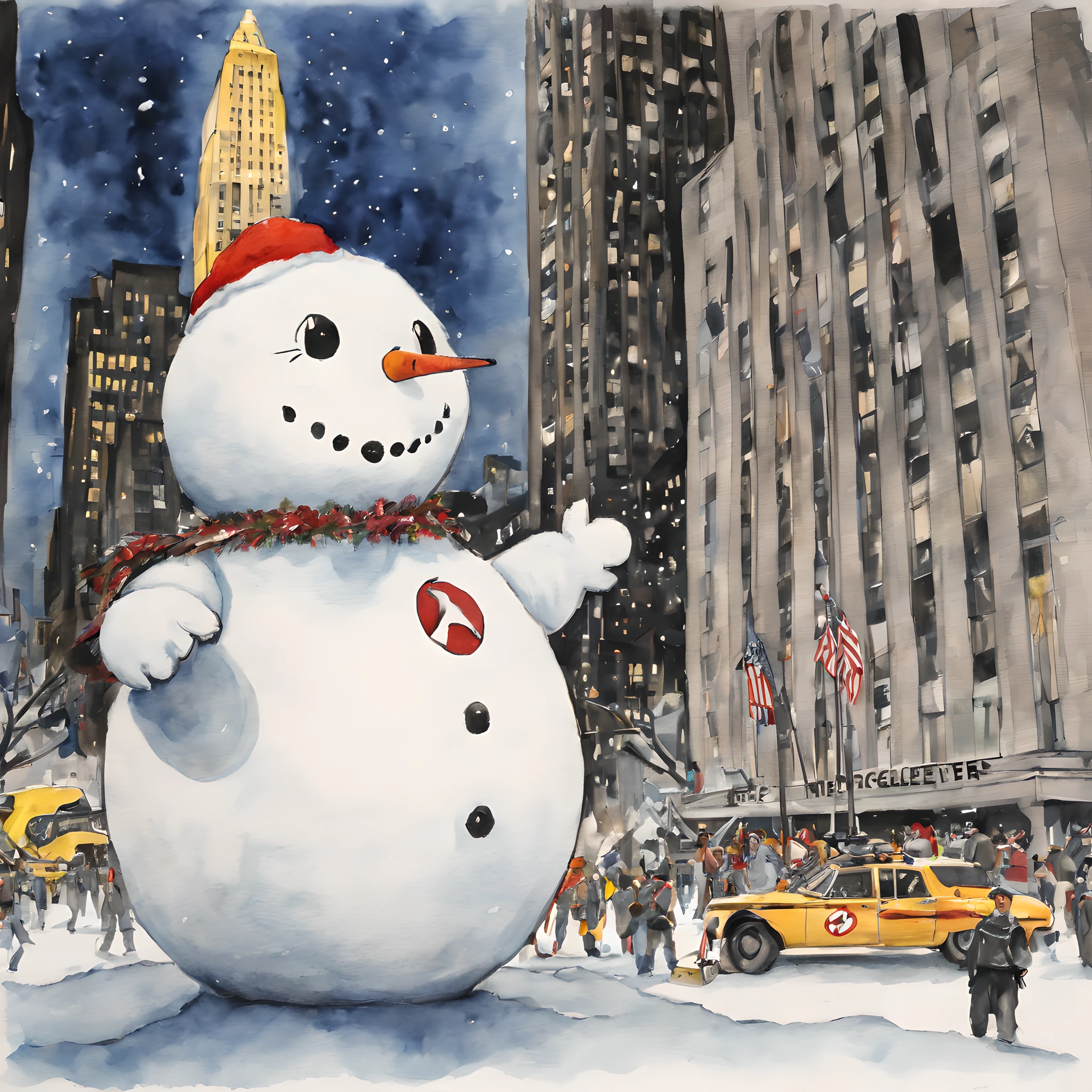 (snowman:1.5),(snowman theme:1.5),(dark horror theme:1.5),(thriller:1.5),(inspiration from Stephen King and ghost busters:1.5),(dark fantasy:1.5), (ink and watercolor painting:1.5), (full color:1.5), 8k, 4k, (snowman in front of rockefeller center:1.5),(Christmas:1.5),(absurderes:1.5),(fantastic:1.5),(best quality:1.5),(masterpiece:1.5),