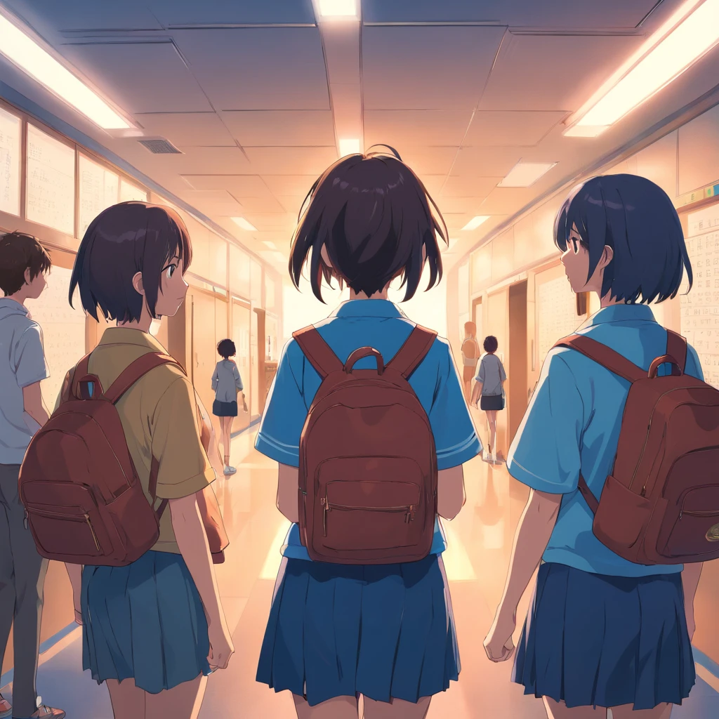 femele 10 generations High school students facing back backs Rear head 校服