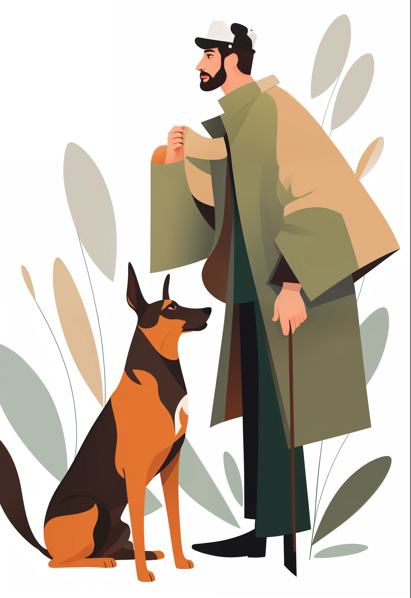 A person and a dog standing together, with an amazing character design, in a digital illustration style by Andrei Frolovsky. The artwork is in the style of digital illustration by Tadeusz Prushkovsky, known for his attention to detail. The illustration is rendered in 2D, with a detailed 2D illustration style reminiscent of Mazberg's artwork. The artwork is created by Ludwig Konaszewski, with a 2D illustration technique. The composition of the illustration captures the bond between the person and the dog, highlighting their connection and companionship. The person and the dog are depicted with beautiful and expressive eyes, showcasing their emotions and adding depth to the illustration. The colors used in the artwork are vibrant and vivid, enhancing the overall visual impact. The lighting in the illustration is carefully rendered to create a sense of warmth and intimacy. This masterpiece artwork is of the highest quality, with a resolution of 4K or 8K, boasting ultra-detailed and realistic visuals, achieved through techniques like physically-based rendering and professional studio lighting. The artwork showcases the talent and skill of the artist in bringing this heartwarming scene to life.