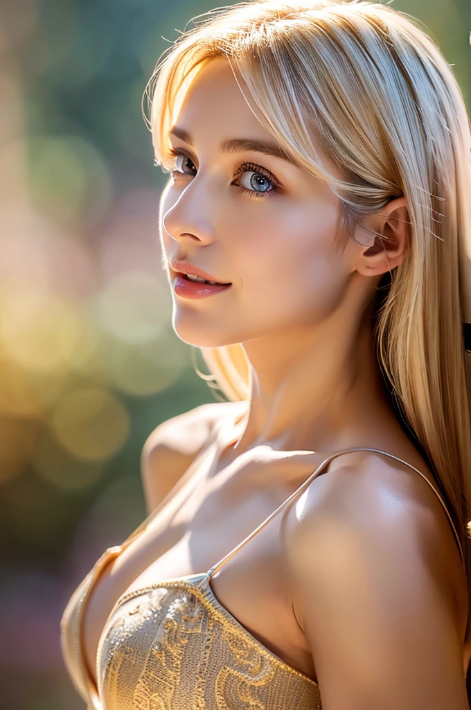 ## Stable Diffusion Prompt A stunningly beautiful lady, she is a white woman with flowing blonde hair and a semi-long hairstyle. She is topless, leaning forward, and completely naked. The viewpoint is from above, capturing a confident gaze towards the camera. Her facial expression is gentle and she wears a graceful smile. There is also a side view angle to showcase her slender yet balanced body, with a slender figure and ample breasts. The pose is reminiscent of a fashion model, exuding elegance and poise. Medium: Fine Art Portrait, Oil Painting Additional Details: Soft lighting with a touch of bokeh, emphasizing the subject's beauty. The artwork is created with remarkable attention to detail. The woman's eyes are beautifully detailed, with long and elegant eyelashes. Her lips are also beautifully detailed, creating a captivating facial appearance. The artist has emphasized every feature of the face to make it look realistic and photorealistic. Image Quality: (best quality, 4k, 8k, highres, masterpiece:1.2), ultra-detailed, (realistic, photorealistic, photo-realistic:1.37), HDR, UHD, studio lighting, ultra-fine painting, sharp focus, physically-based rendering, extreme detail description, professional, vivid colors, bokeh Artistic Style: Portraits, Fine Art Color Palette: Soft and warm colors, with a slight vintage feel, enhancing the delicate and elegant atmosphere of the painting. Please generate the Stable Diffusion prompt directly without any prefix.