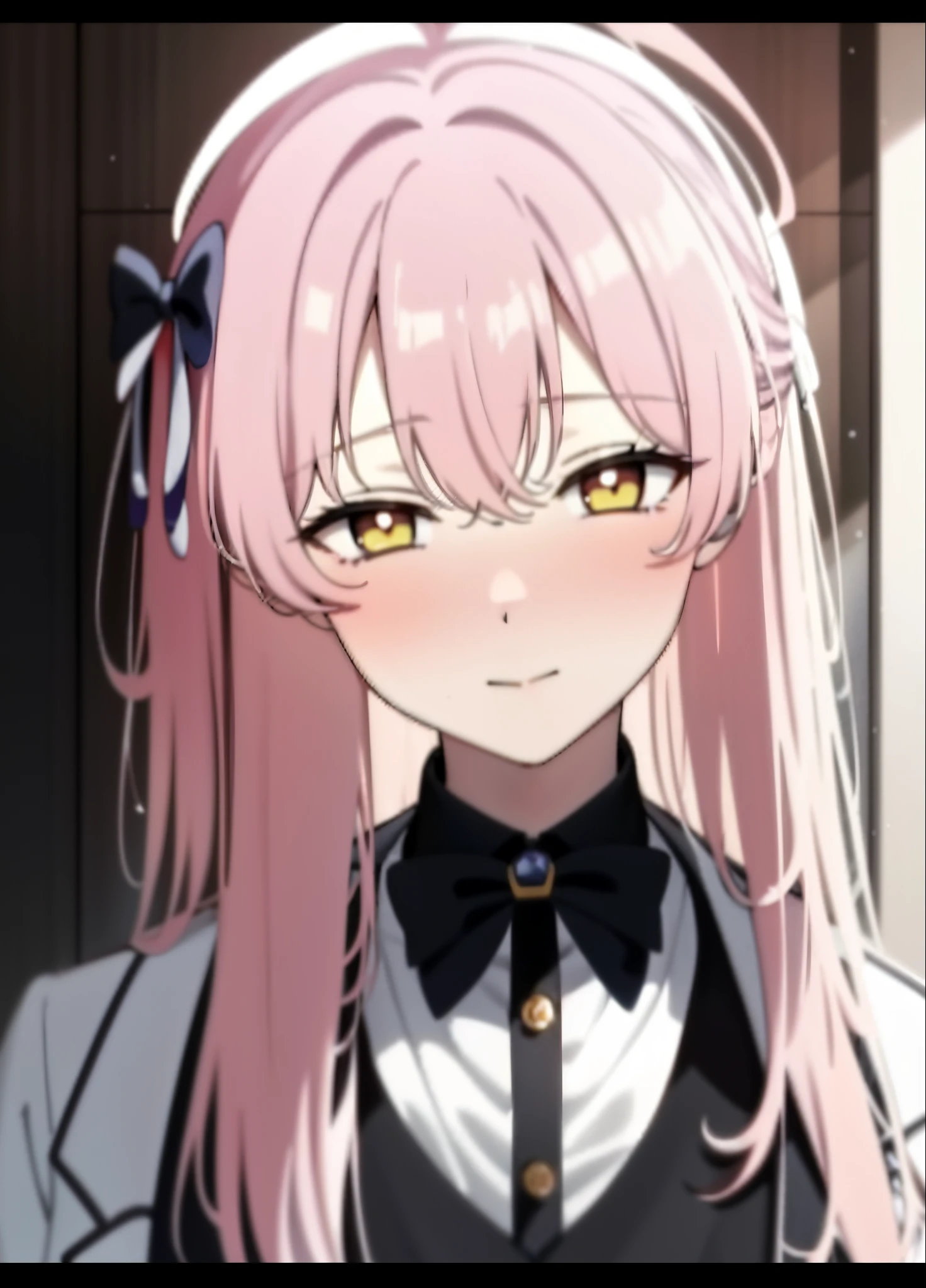 Close-up of a man in a bow tie and suit, anime visual of a cute girl, Anime moe art style, saori, extremely cute anime girl face, (Anime girl), cute anime face, An anime girl, Cute natural anime face, cute anime girl portraits, Anime style portrait, Cute anime girl portrait, a beautiful anime portrait, pretty anime face