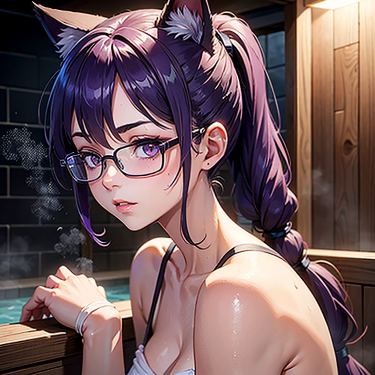 Transparent hair、hime-cut、Golden Eyes、eye glasses、-yeld dachest、Pubic hair、Beautiful open legs、pole dance