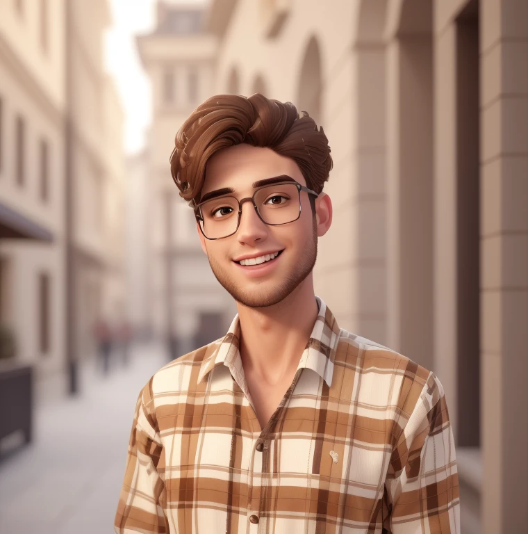(best quality,4k,8k,highres,masterpiece:1.2),ultra-detailed,realistic,studious young man with messy brown hair, handsome face, square face shape, brown hair and eyes, wearing a white turtleneck, thin-framed glasses.