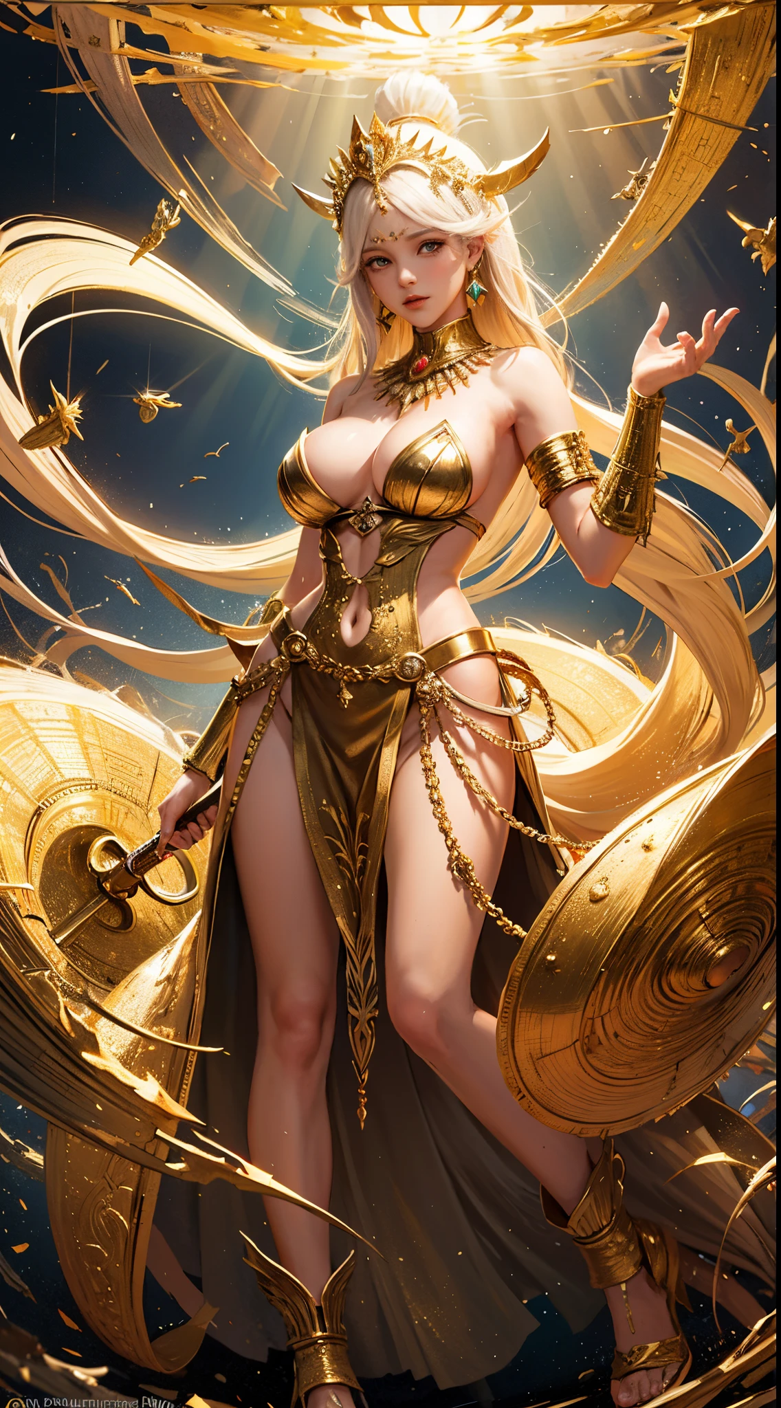 (tmasterpiece,top-quality,Best quality,offcial art,Beautiful and beautiful:1.2),(1个Giant Breast Girl),The is very detailed,Colorful,The most detailed,offcial art,Unity8k wallpapers,ultra - detailed,Beautiful and beautiful,Big breasts are beautiful,tmasterpiece,Best quality,(Tangled,datura,Tangles,entangled),Divine light,gold foil,Gold leaf art,Flash drawing,Perfect NwsjMajic,Mayan culture,aztec queen,Full body styling,