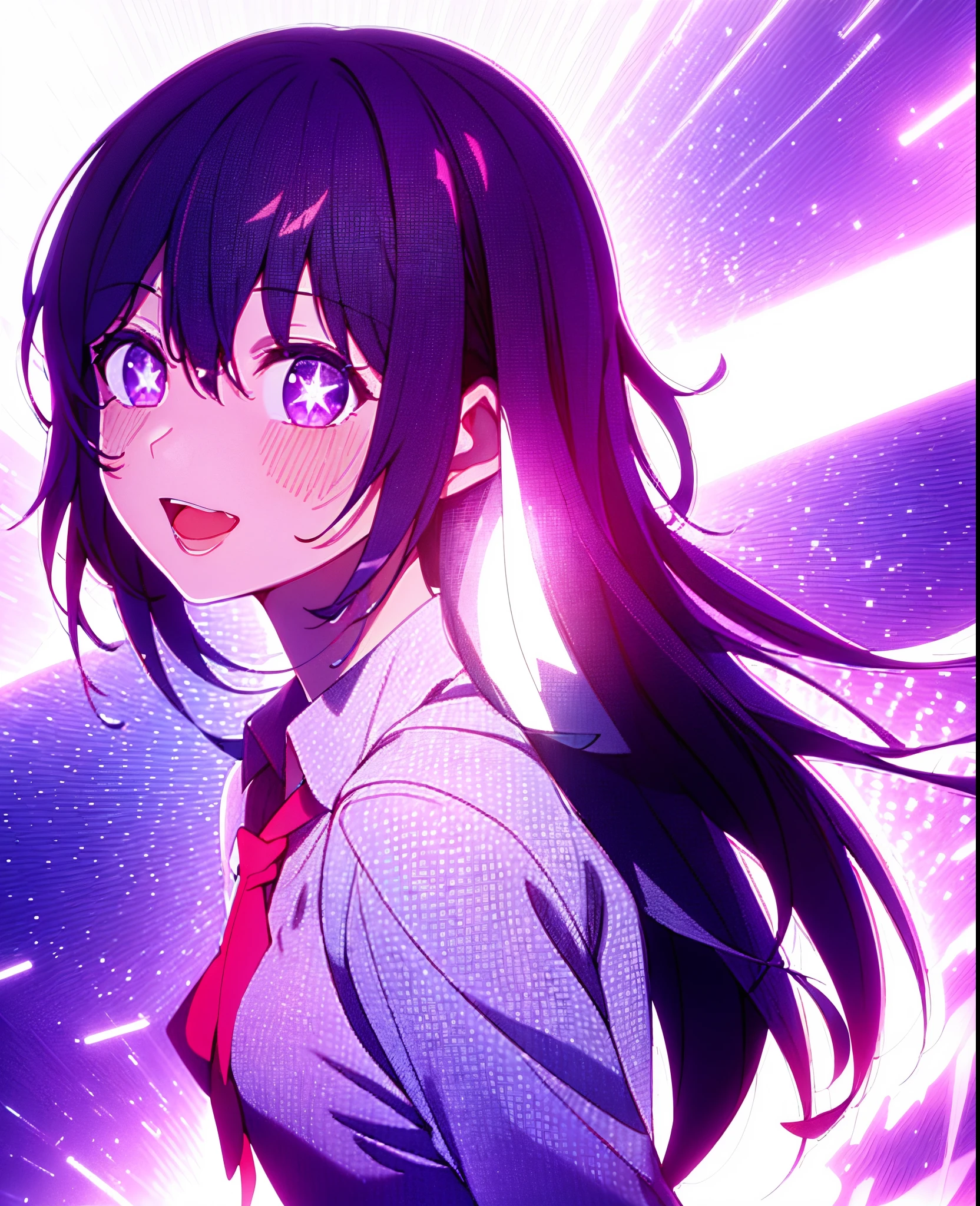 Animated background reflective backlight，Lines embodying SFW sporty style, (tmasterpiece:1,2), Best quality, tmasterpiece, A high resolution, Original, very detailed wallpaper, perfect litthing,(extremely detremely detailed CG:1.2),Gorgeous long purple hair，eyes like twinkling stars，