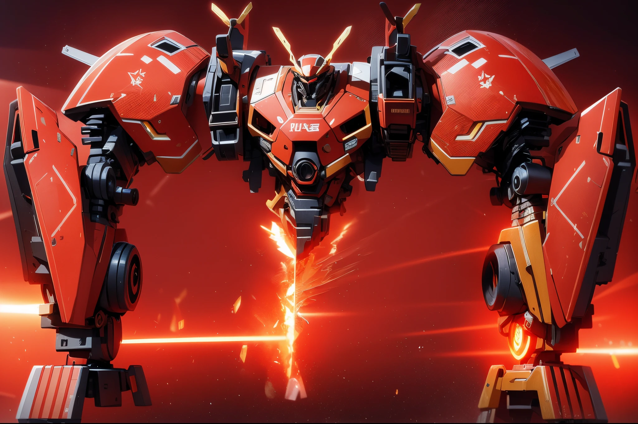 "best quality,8k,highres,mecha-inspired,sleek,extremely cool and stylish,powerful presence,Chinese-inspired,Chinese dragon-style,cannons mounted on the mecha,shoulders,back of the aircraft wings serving as wings,robot predominantly in red,with hints of yellow"