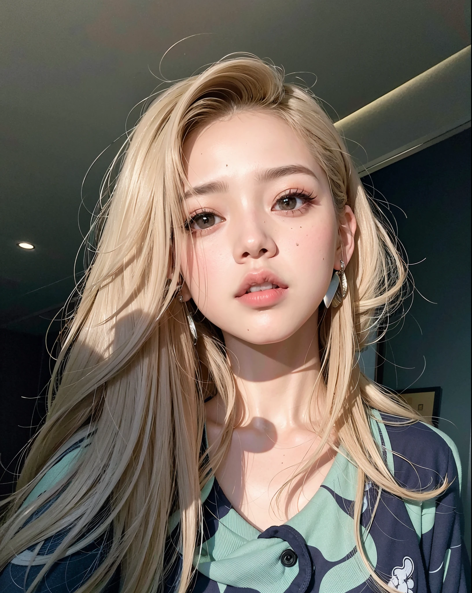 There's a girl who's taking a selfie with her phone, Parque Roseanne do Blackpink, Jossi de Blackpink, jennie blackpink, Penteado branco com corte hime, com longos cabelos brancos, Lalisa Manobal, Lalisa Manoban do blackpink, Your hair is white, O Corte Hime, com longos cabelos brancos, com longos cabelos loiros, Shikami