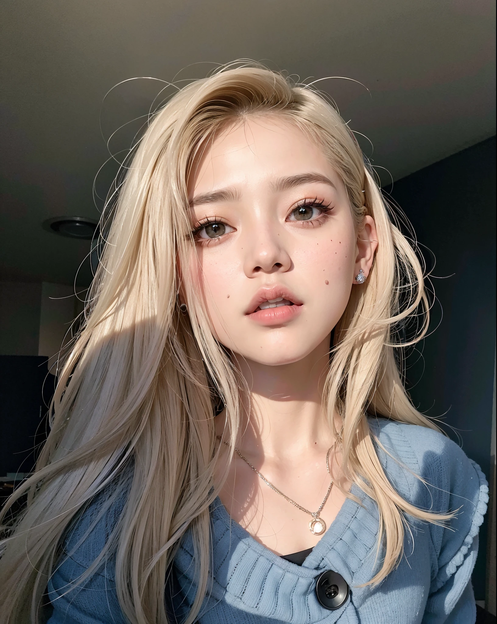 There's a girl who's taking a selfie with her phone, Parque Roseanne do Blackpink, Jossi de Blackpink, jennie blackpink, Penteado branco com corte hime, com longos cabelos brancos, Lalisa Manobal, Lalisa Manoban do blackpink, Your hair is white, O Corte Hime, com longos cabelos brancos, com longos cabelos loiros, Shikami