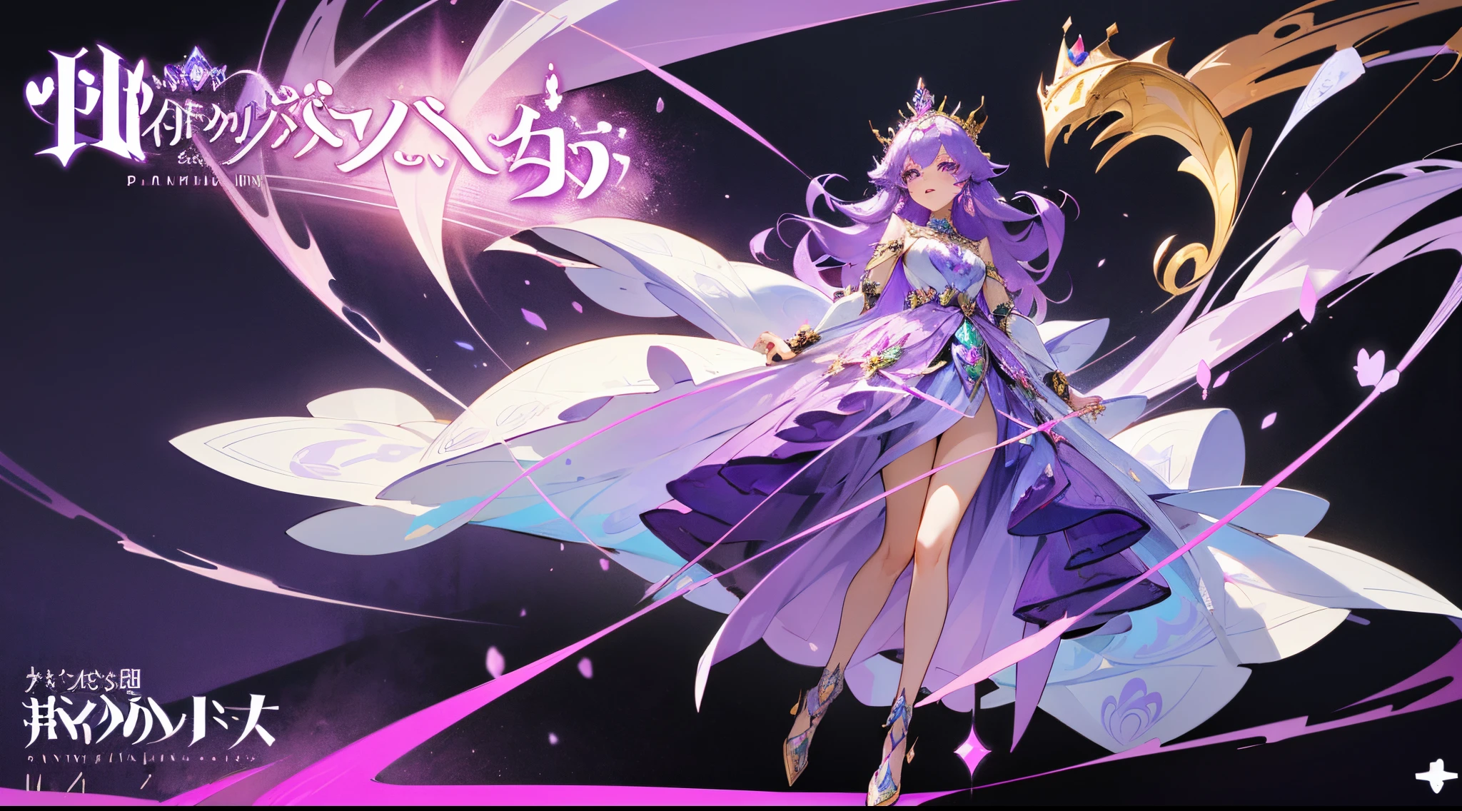 a cartoon drawing of a woman in a purple dress with a crown on her head, full body concept, oc commission, full body adoptable, official concept art, in opal armor, princess of amethyst, fullbody commission for, purple eyes and white dress, outfit design, official fan art, high quality fanart, full body!, character adoptable, long haired humanoid fursona