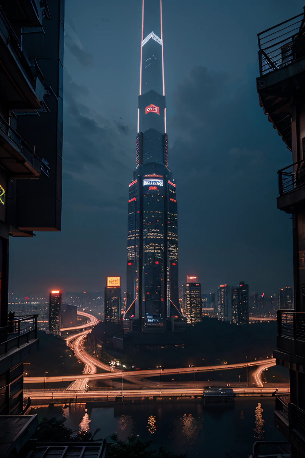 Cyber Chongqing night epic concept landscape