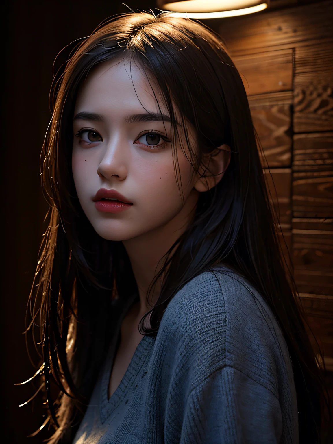 Best quality, masterpiece, ultra high res, (photorealistic:1.4), raw photo, 1girl, in the dark, deep shadow, low key, cold light