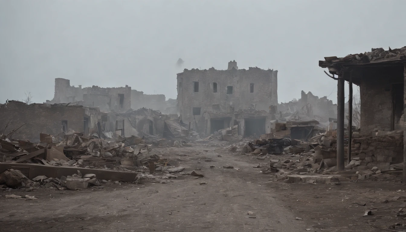 (Best quality at best,4K,8K,A high resolution,tmasterpiece:1.2),ultra - detailed,(actual,realisticlying,Photorealistic:1.37),karo, urs, Crumbling town, Destroyed buildings, greybackground, Women survivors, 详细的脸, Shoot from below, worn-out clothing, determined expression, rubble, smokes, Abandoned streets, desolated, post apocalyptic atmosphere, 废墟, relics of the past, Bittersweet memories, overcast day, dramatic lights, cinematic compositions