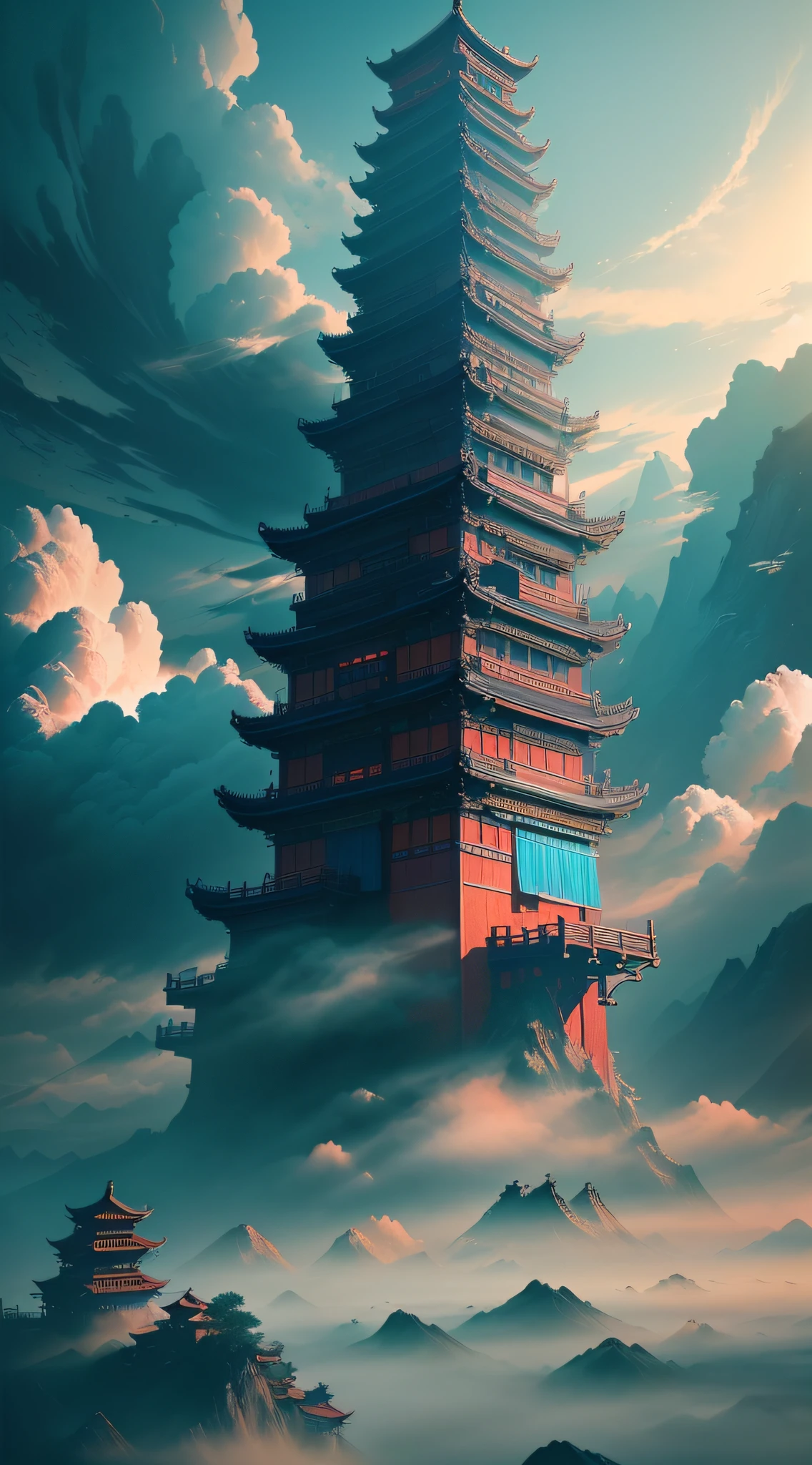 The stone that is enshrined,Divine Stone,Float and then in the air,Immortal and compelling,The background is a combination of exquisite and beautiful Chinese structures,Full of mystery,Auspicious clouds float around。