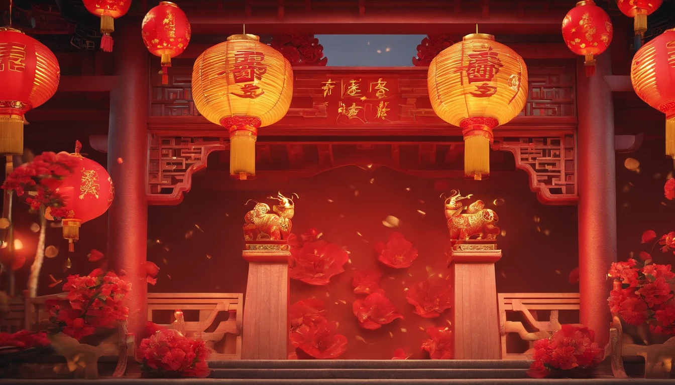 Very beautiful Chinese New Year 3D rendering，Dynamic representation, Vivid effects and details，Superior image quality，A high resolution