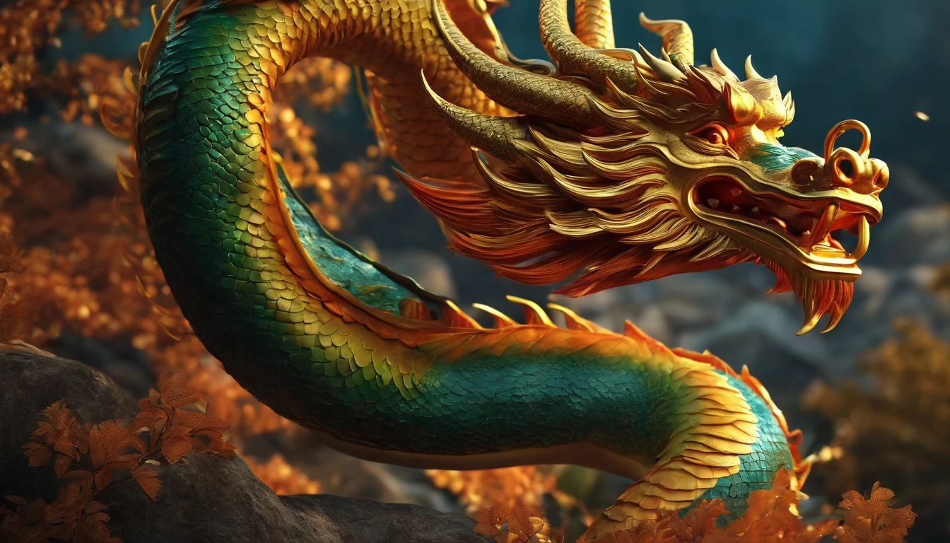 Very beautiful Year of the Dragon 3D rendering，Dynamic representation, Vivid effects and details，Superior image quality，A high resolution